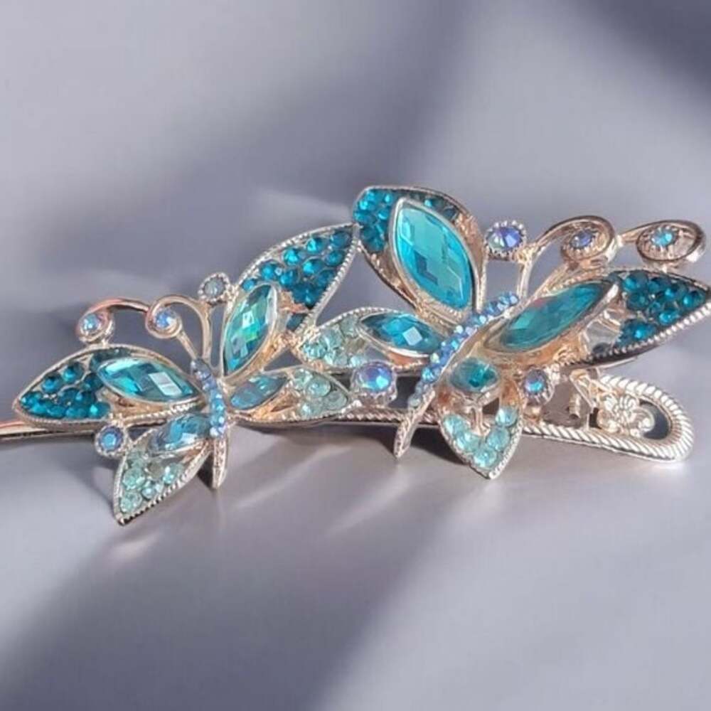 Butterfly Hair Clip with Blue Accents